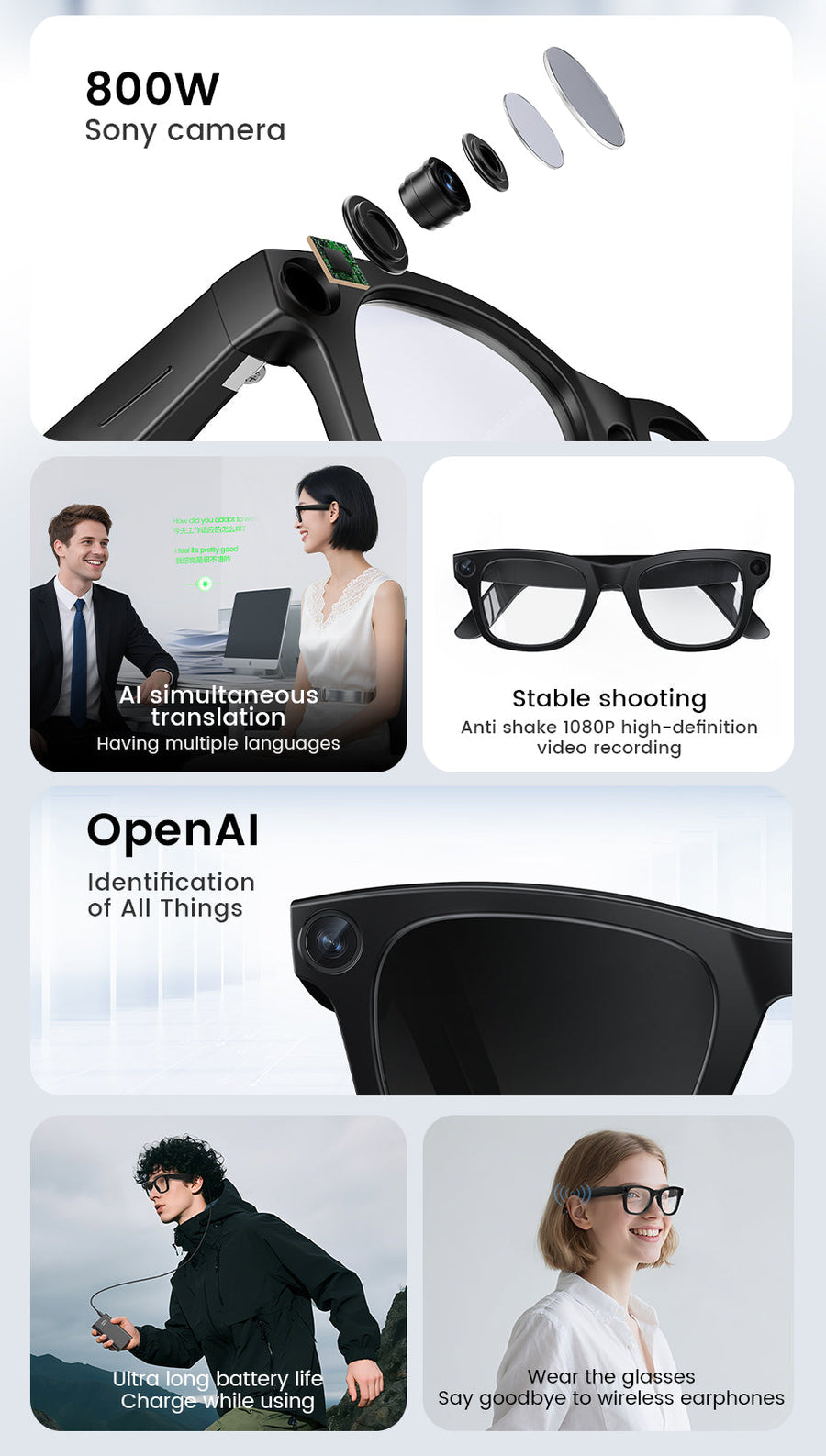 [GOLD] CyanVue AI Smart Glasses – 8MP Camera Glasses with Music & Call Features