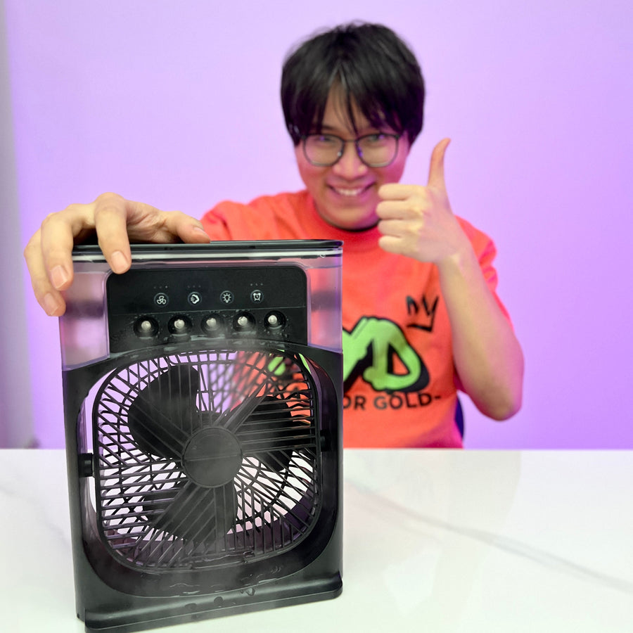 [GOLD] ChillBreeze Pro – Personal Cooling Fan with Adjustable Mist & Ambient Light