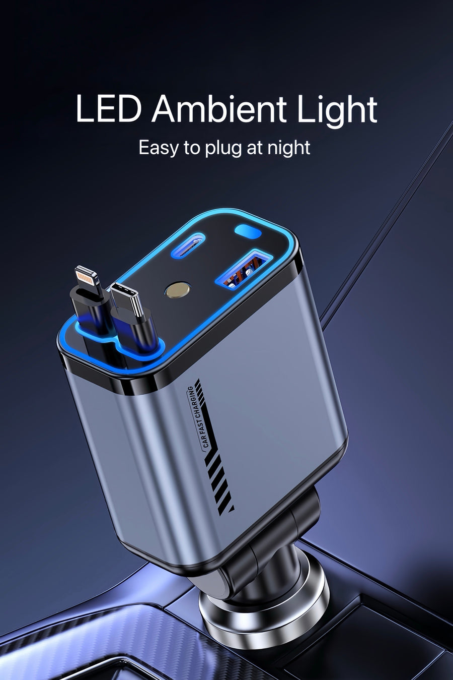 [GOLD] StarCharge 4-in-1 66W Retractable Car Charger with Starry Roof Light