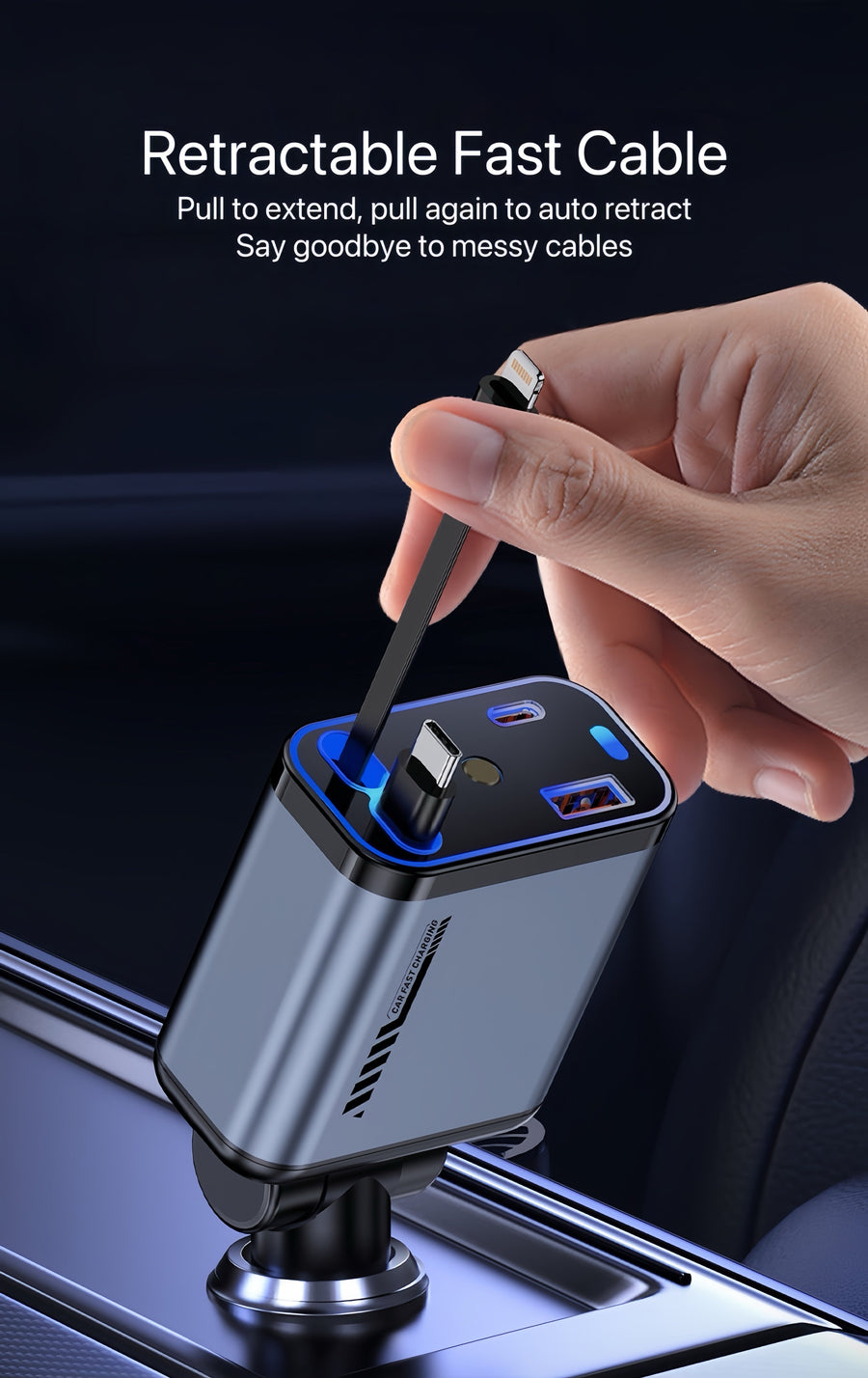 [GOLD] StarCharge 4-in-1 66W Retractable Car Charger with Starry Roof Light