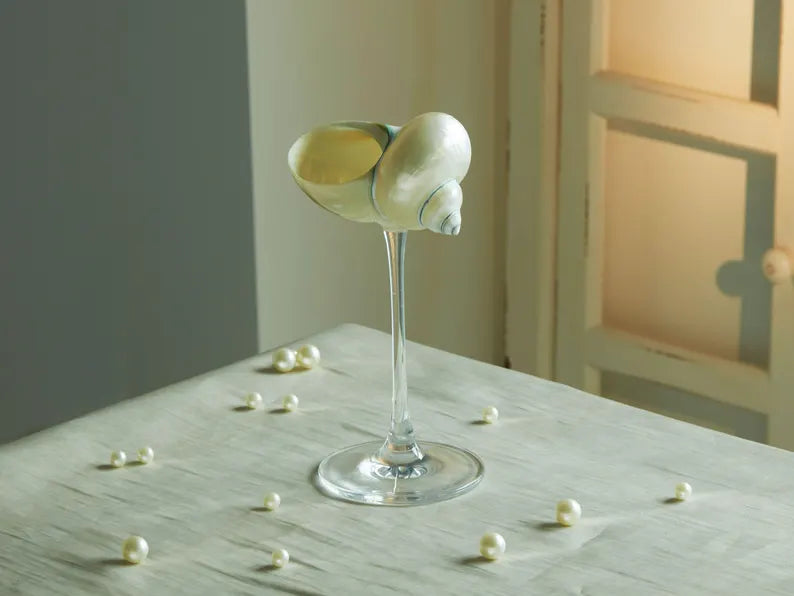 Verre à vin naturel en conque,Verre à vin de mariage sur la plage,Verre coquillage